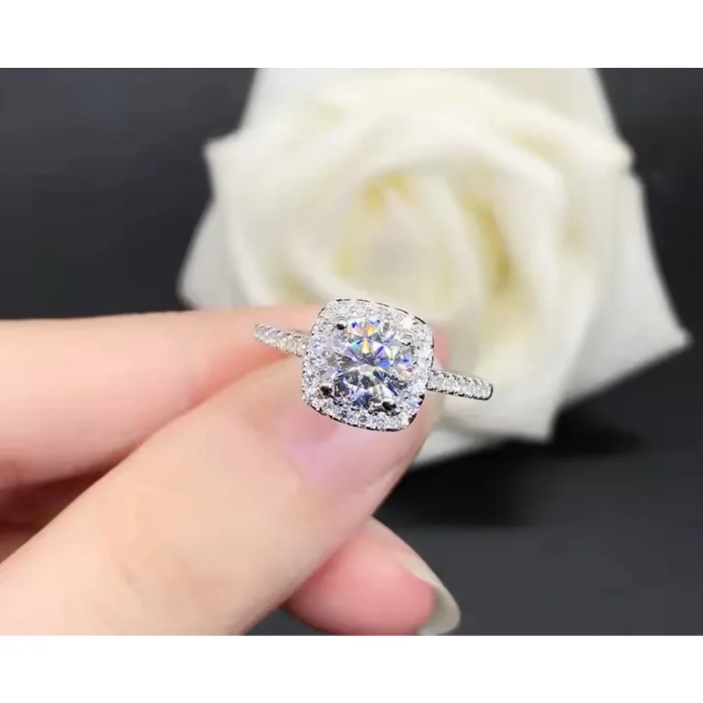 NEW 2 Ct Pave Halo Round Platinum S925 Diamond Engagement‎ Ring | Sz 7.5 NEW
